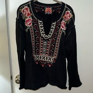 RARE Johnny Was black embroidered sweatshirt XL